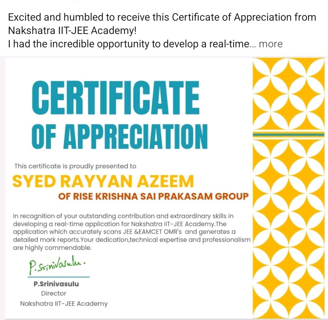 Certificate of Appreciation — Nakshatra IIT-JEE Academy